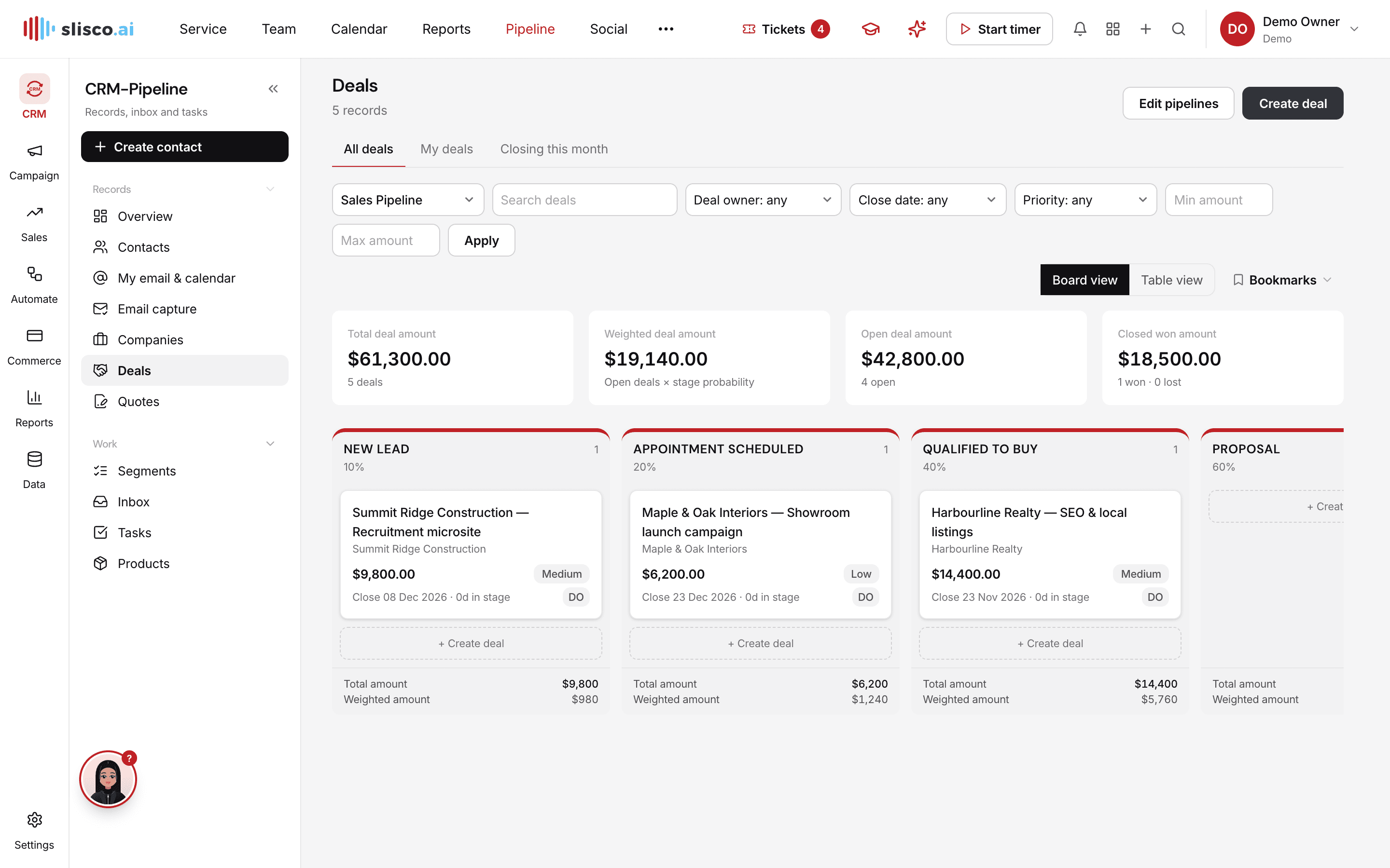 The CRM module in Slisco