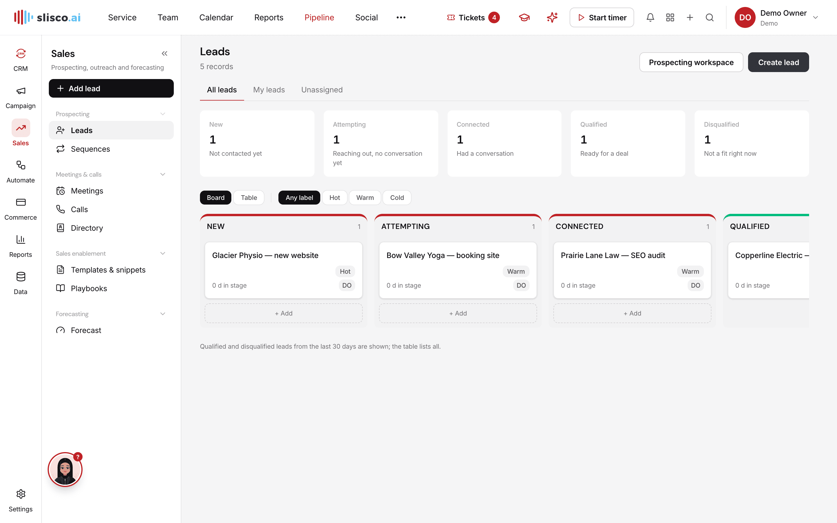 The Sales engagement module in Slisco